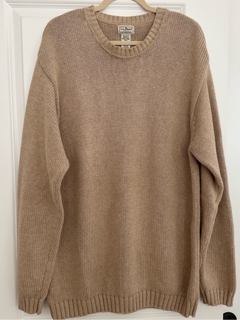 L.L. Bean Fall Tan / Taupe 100% Cotton Crewneck Knit Sweater